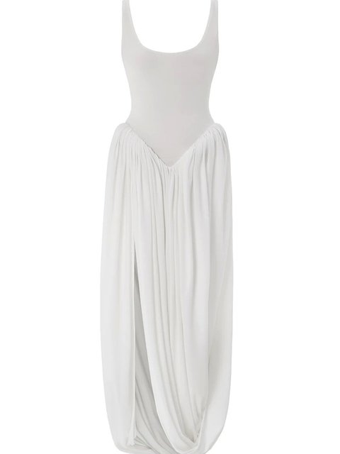 Sleeveless Elastic Tight Long Dress Fluffy Skirt Split Backless Evening Dress Slim Party Vacation Vestidos