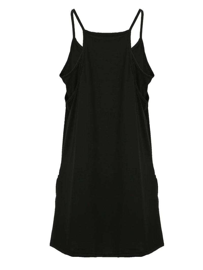 Black Two Layers Wide Leg Rompers Summer Vacation Loose Sleeveless Dress Playsuits