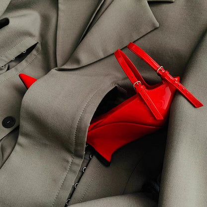 New Buckle Strap Patent Leather Wedges Sandals Pointed Toe High Heels Woman Dress Shoes Sandalias De Las Mujeres