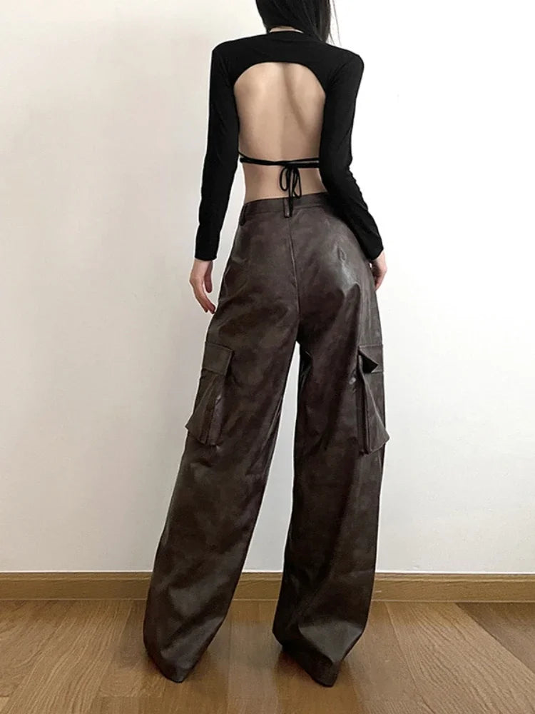 Brown Classic Retro Allmatch High Street Fashionable Cool Confident Youth Hiphop Autumn Straight Leg Pants
