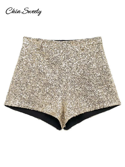 Y2k Sequin High Waist Shorts Lady Shiny All-matching Short Pant Spring Summer Female Glitter