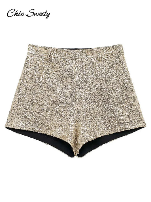 Y2k Sequin High Waist Shorts Lady Shiny All-matching Short Pant Spring Summer Female Glitter