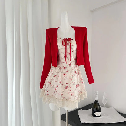 French 2 Piece Dress Sets Y2k Mini Dress Beach Style Korean 2000s Y2k Clothing Sleeveless