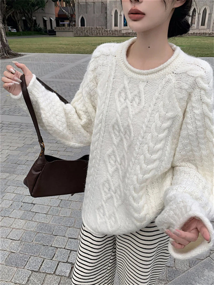 Curl Lazy Style Pullovers Knitted Sweaters Winter Gentle Daily All Match Office Lady