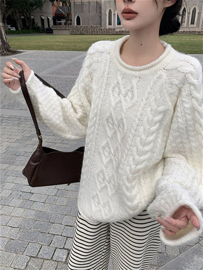 Curl Lazy Style Pullovers Knitted Sweaters Winter Gentle Daily All Match Office Lady