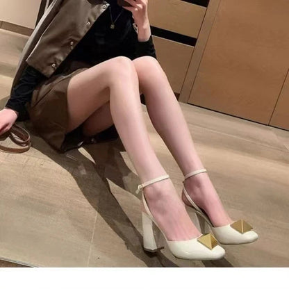 Rivet High Heel Sandals Spring Summer New Woman Chunky Heel Sandals Heel Hollow High Heel Shoes Big Rivet Shoes
