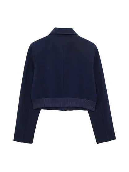 Spring Lapel Cropped Jacket Woman Long Sleeve Fake Pockets Coat Female Single Breasted Jackets