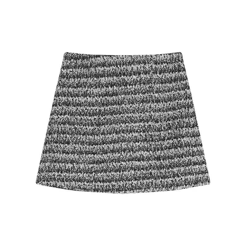 Spring New Oneck Diamond Sequins Cashmere Longsleeved Sweater + High Waist Striped Knit Skirt Twopiece Suit