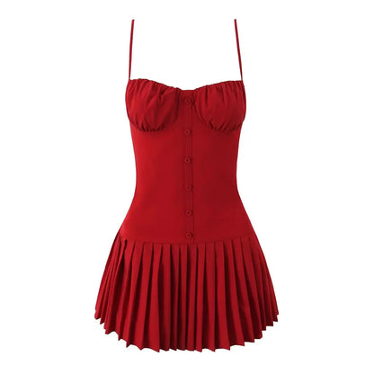 European and American Style New Slim Suspender Dress Fashionable Hot Girl Pleated Skirt
