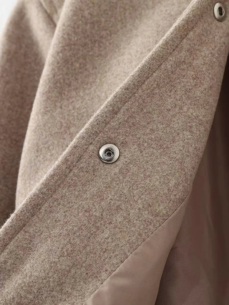 Pockets Cropped Jacket Woman Spring Turn Down Collar Long Sleeve Khaki Short Coat New Outerwear Tops