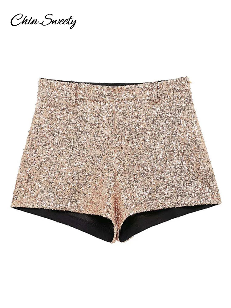 Y2k Sequin High Waist Shorts Lady Shiny All-matching Short Pant Spring Summer Female Glitter