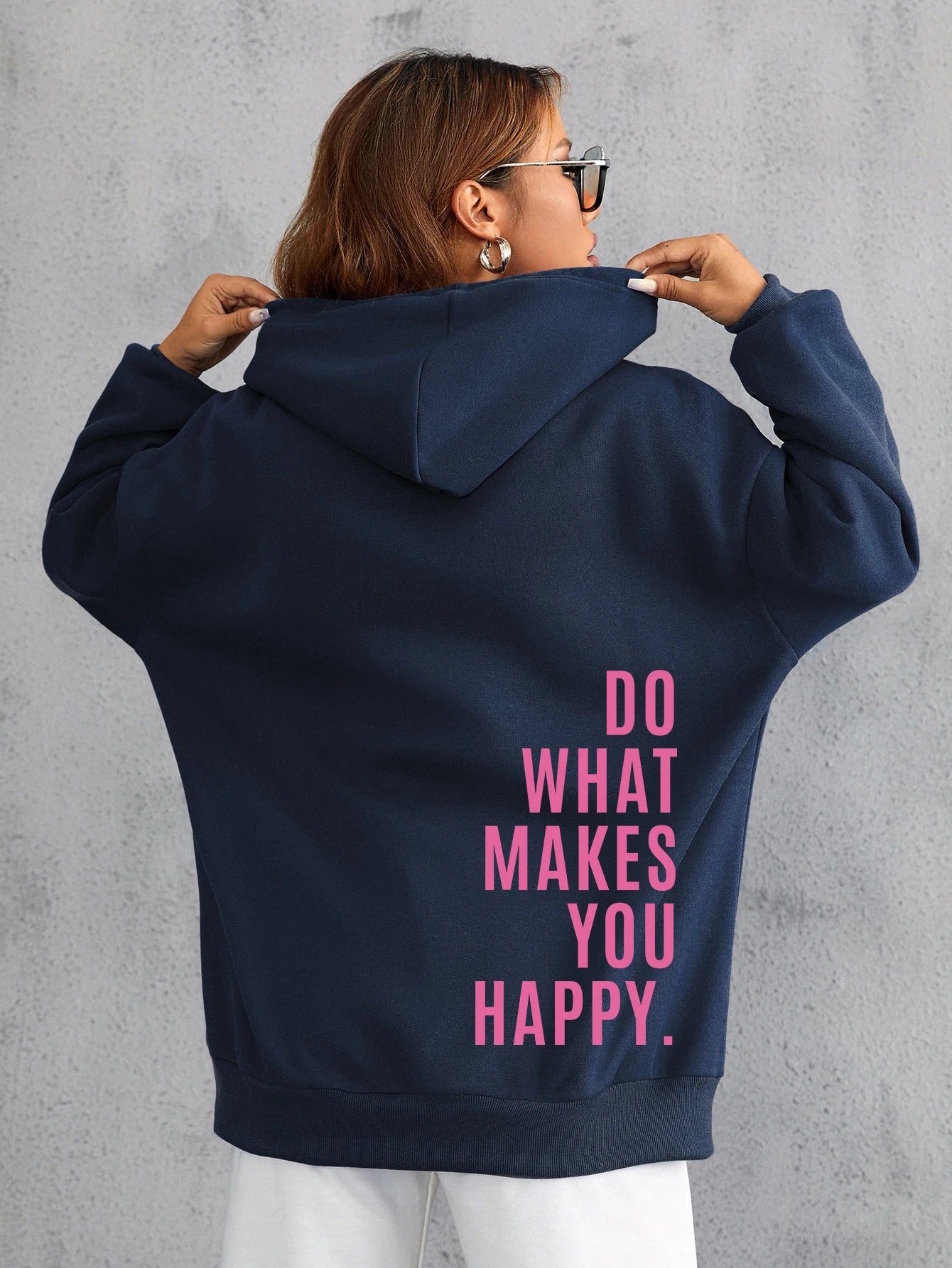 Do What Makes You Happy Pink Letter Clothing Personality Street Sweatshirt All-match Woman Hip Hop Hoodies