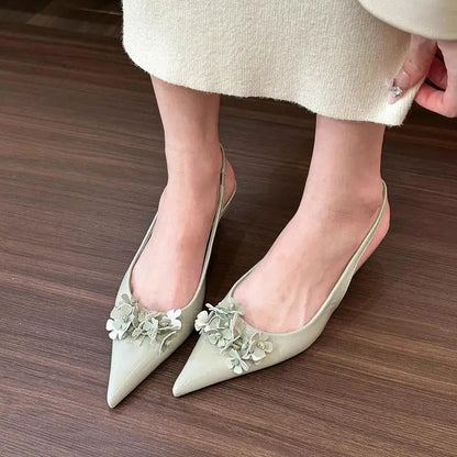 Sandals ，summer New Pointy Flower Sandals, Midheel Back Empty Single Shoes, Shoes
