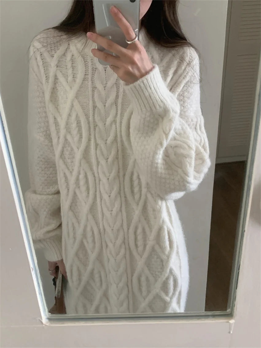 Stylish Sweaters Straight Dress Warm Straight Gentle Ol Loose Winter Knitted Thicken
