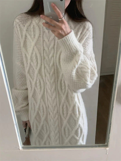 Stylish Sweaters Straight Dress Warm Straight Gentle Ol Loose Winter Knitted Thicken