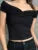 Off Shoulder Smocked T-shirt Top ’s Sleeveless Color Slim Fit Boat Neck Pullover T-shirt Top