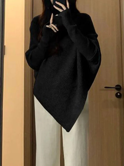 Winter Turtlenecks Korean Irregular Knitted Sweater Female Warm Color Pullovers Lady Loose Long Sleeve Jumper Fc8510