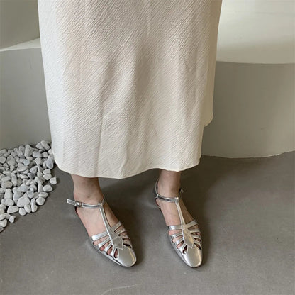 Tstrap Rome Flat Sandals Hollow Out Summer Mary Janes Shoes Pu Leather Holiday Gladiator Sandals