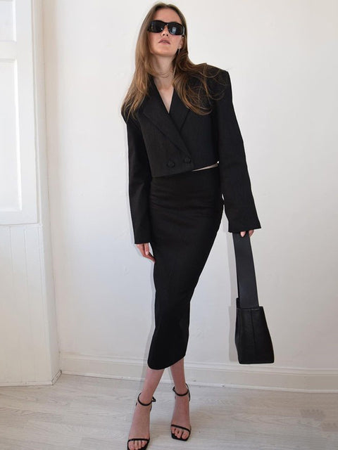 Autumn/winter Suit Set Long Sleeve Jacket Coat Button Top Mid Length Skirt Skirt Two Piece Party Formal