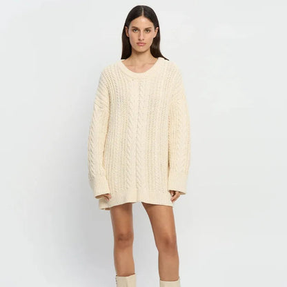 Loose Sweater Autumn Oneck Twist Sweater Color Long Sleeve Pullover Knitted Sweater Street