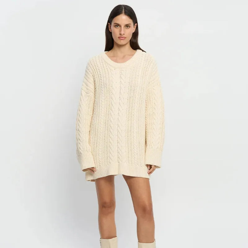 Loose Sweater Autumn Oneck Twist Sweater Color Long Sleeve Pullover Knitted Sweater Street
