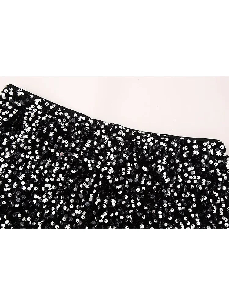 Sequins Shorts Spring Black Sparkling Party Shorts Elastic Waist Shorts