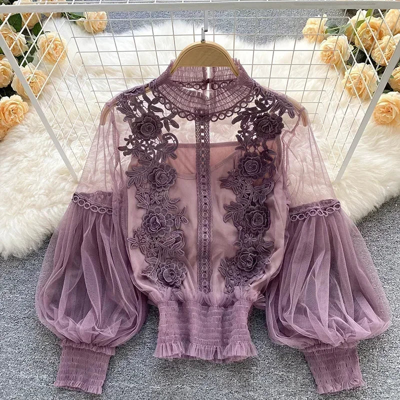 French Blouse Temperament Sweet Ruffles Loose Tops Spring Long Sleeve White Shirts