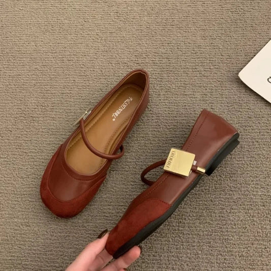 Designer New Leather Shallow Soft Sole Mary Jane Shoes Summer French Metal Buckle Flat Shoes