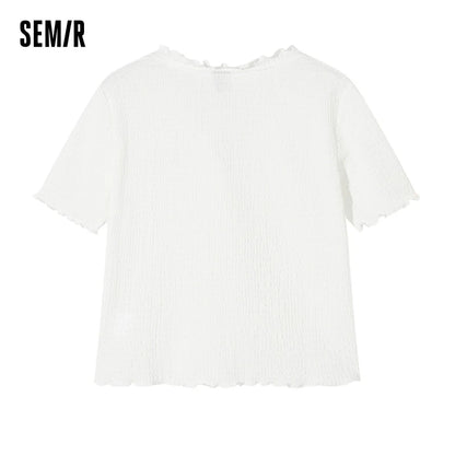 Short-sleeved T-shirt Short Textured Earrings Summer New Tight Knitted Cardigan Coat Tops