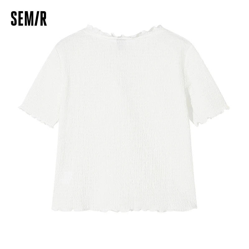 Short-sleeved T-shirt Short Textured Earrings Summer New Tight Knitted Cardigan Coat Tops