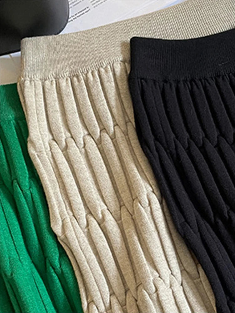 Knit High Waist Patchwork Long Skirt Loose Slim Autumn Knitwear Maxi Skirt