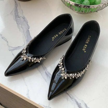 Crystal Shallow Mouth Pumps Pointed Toe Low Heeled Slingback Sandals Party Dress Shoes Branded Loafers