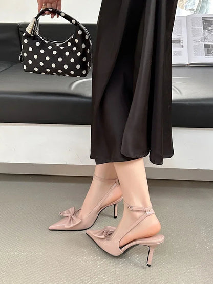 Spring Design Butterflyknot Woman Pumps Sandals Slingbacks Pointed Toe Ankle Buckle Strap Thin Low Heels Mules Shoes