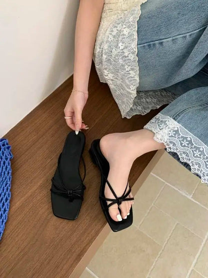 Rubber Flip Flops Leopard Shoes Summer Clogs Woman Crosstied Female Slippers Square Toe Slides Hawaiian Beach Soft Block L