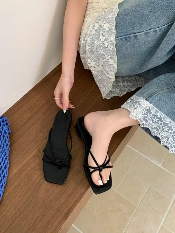 Rubber Flip Flops Leopard Shoes Summer Clogs Woman Crosstied Female Slippers Square Toe Slides Hawaiian Beach Soft Block L