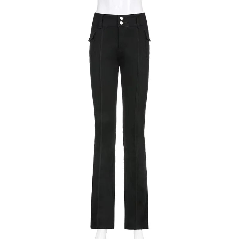 Y2k Brown Flared Jeans Color Pocket Kawaii Trousers Low Waist Aesthetic Jogging Pants Basics
