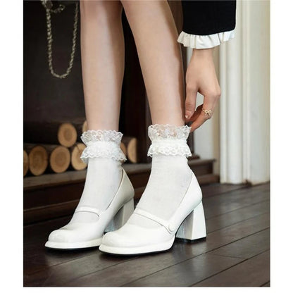 Shoes New Retro Square Toe Hollow Out Shoes Waterproof Platform Shoes