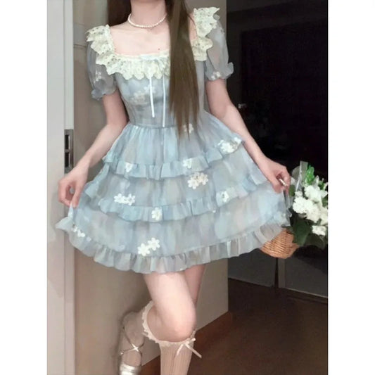 Kawaii Mini Dress Embroidery Dress One Piece Dress Japanese Lolita Even Party Fairy