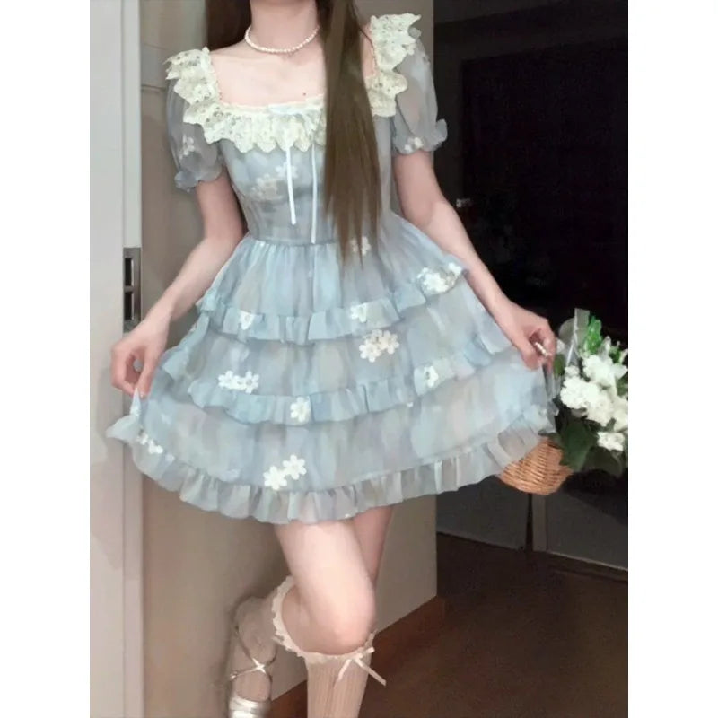 Kawaii Mini Dress Embroidery Dress One Piece Dress Japanese Lolita Even Party Fairy