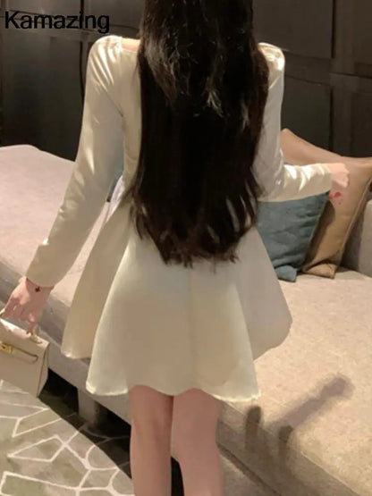 Satin Mini Dress Spring Summer Aline Party Evening Clothes Female Long Sleeve Vestidos New