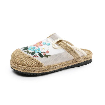 Summer New Thin Mesh Embroidered Shoes Breathable Antique Hanfu Shoes Old Beijing Cloth Shoes Flat Shoes