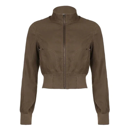 Long Sleeves Pockets Cargo Coats Slim Jackets Y2k Aesthetic Zip Up Clothes