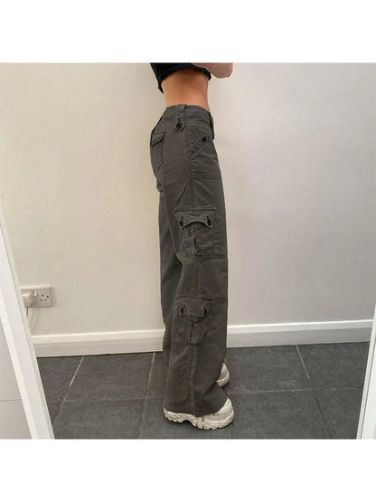 Woman Jeans Preppy Style Denim Pants Trousers Cargo Pants Allmatch Straight Leg Color