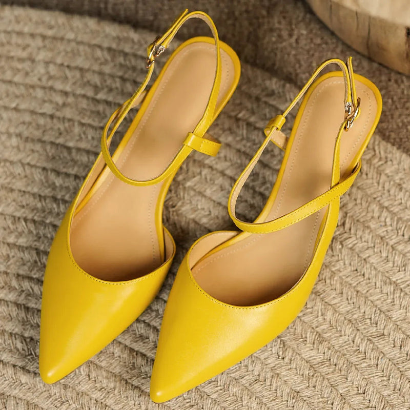 Genuine Leather Thin High Heel Pointed Toe Ankle Strap Summer Pumps Evening Dress Sandals Shoes for