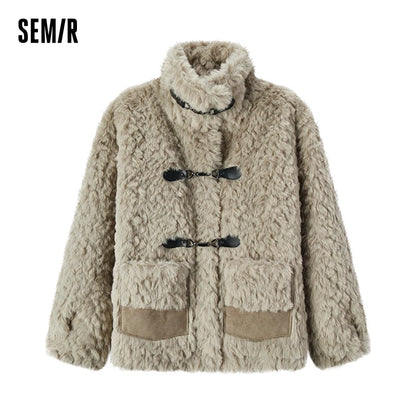 Coat Imitation Rabbit Fur Imitation Suede Patchwork Retro New Winter Loose Stand-up Collar Jacket