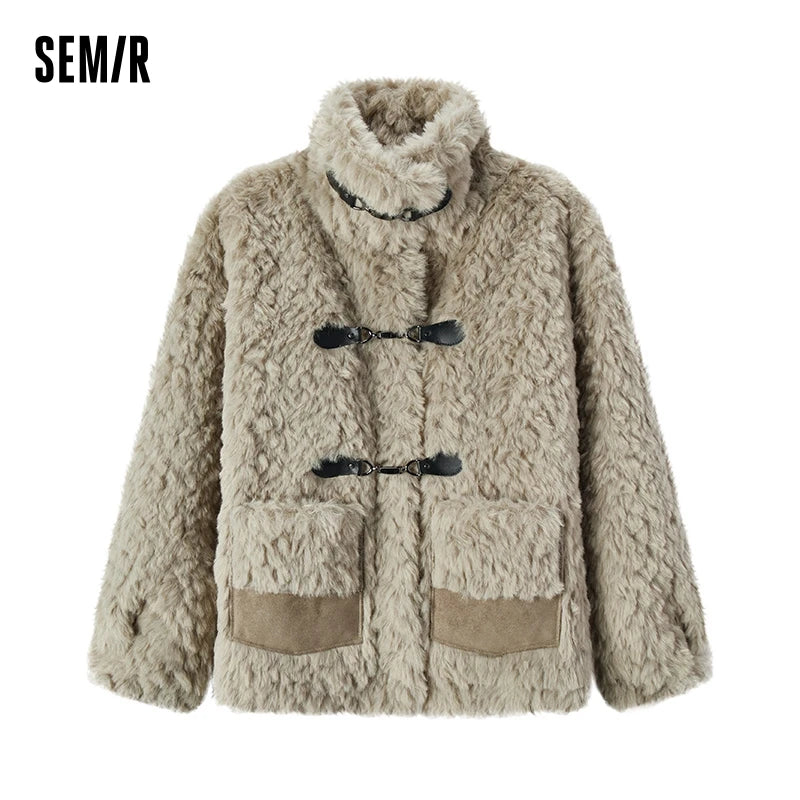 Coat Imitation Rabbit Fur Imitation Suede Patchwork Retro New Winter Loose Stand-up Collar Jacket