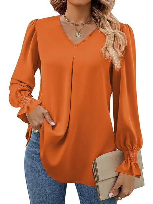 Spring Summer Style Blouses Shirts Lady Long Sleeve V-neck Color Blusas Tops Df4998