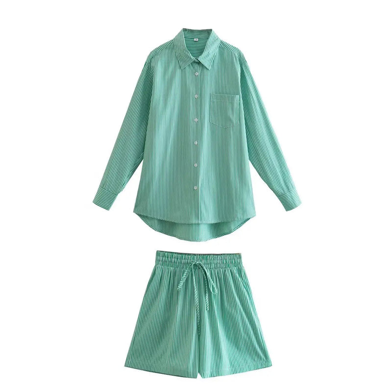 Drawstring Short Pants Sets New Summer Long Sleeve Pocket Irregular Blouse+shorts Outfits Two-piece Set