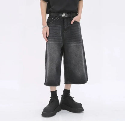 Harajuku High Waist 2000s Blue Denim Shorts Loose Fit Y2k Punk Style Baggy Shorts