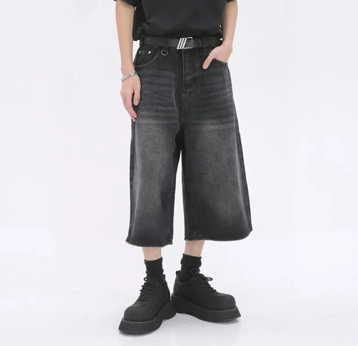 Harajuku High Waist 2000s Blue Denim Shorts Loose Fit Y2k Punk Style Baggy Shorts